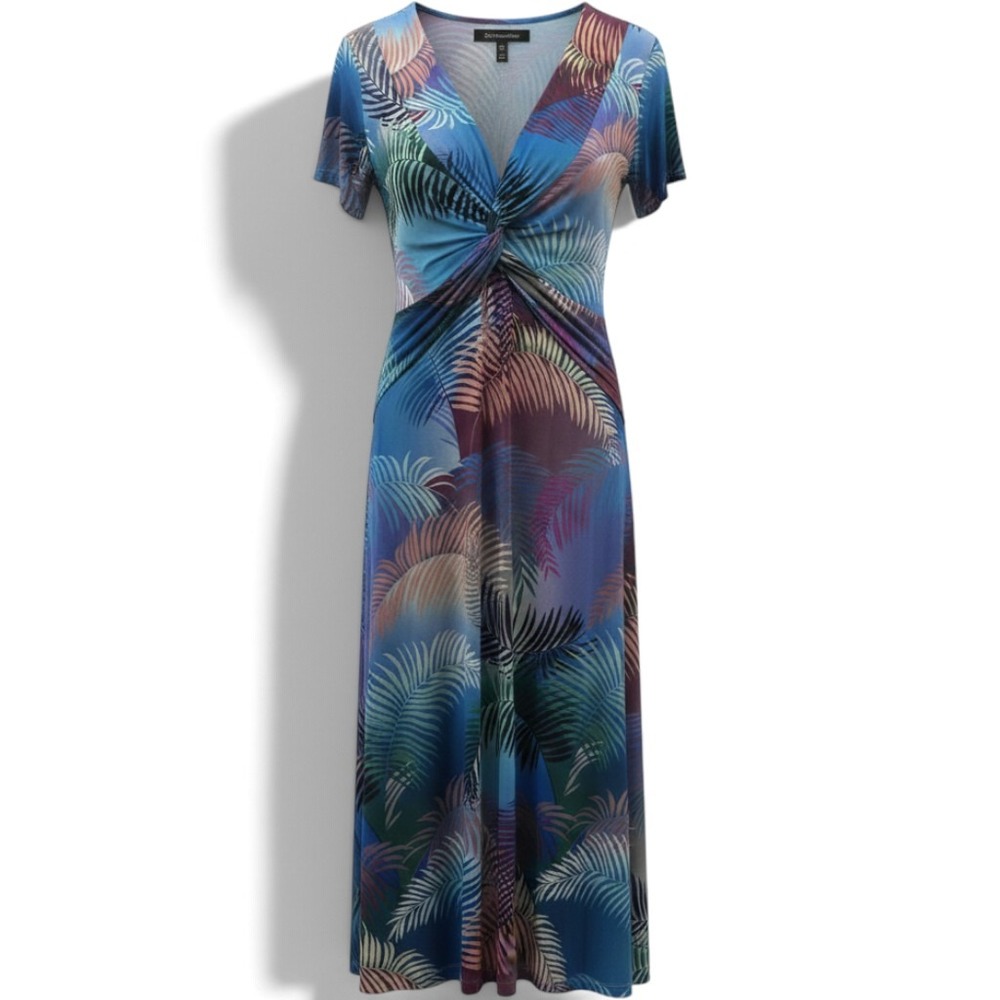 Soft Surroundings Dress Womens Small 2EY66 Blue Tropical Palm Twist Front EUC